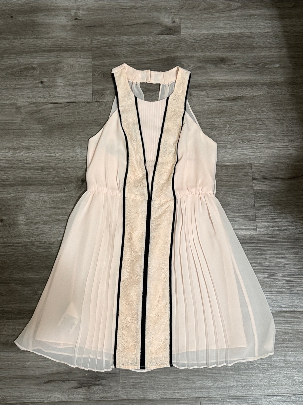 BCBGeneration Light Pink Pleated Mini Dress with Black Trim